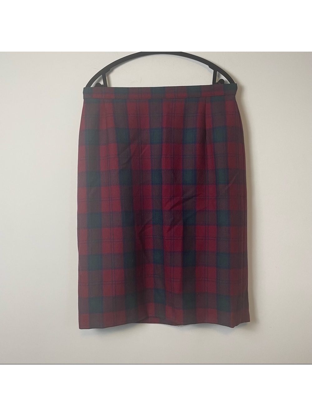 Vintage Edinburgh Wool Plaid Pencil Skirt, Red & Green Check, Size 20